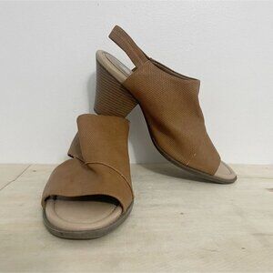 Dr Scholl's Shoes Size 11 Slingback Heel Sandal Open Toe Beige Camel Comfort